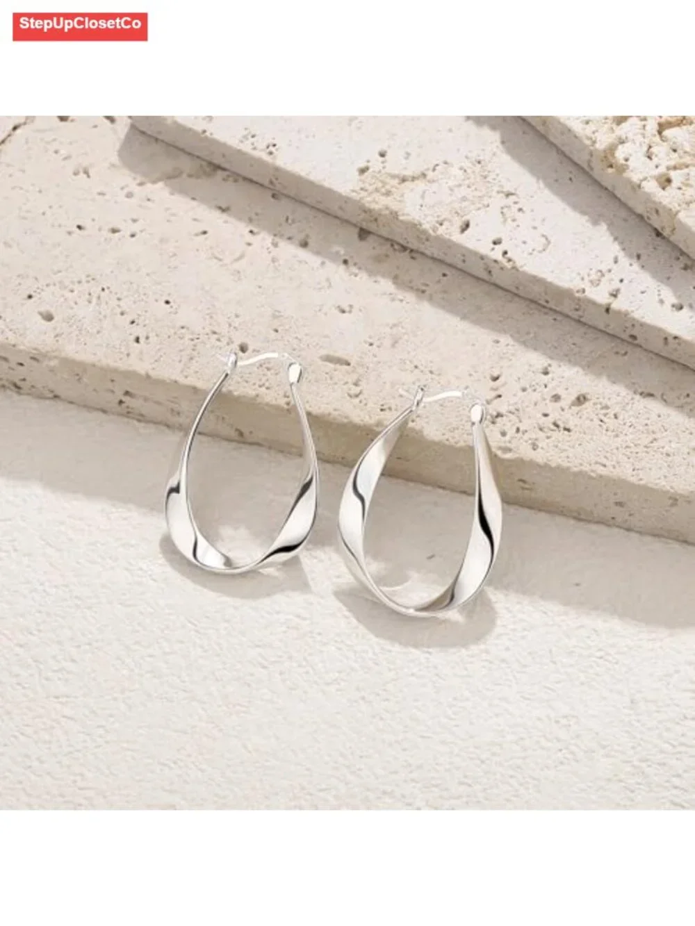 Twisted Hoop Earrings Sterling Silver Post Hypoallergenic Big 32mm